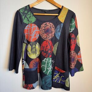 Funsport Womens Graphic Art Top 3/4 Sleeve Zipper Pocket Medium Novelty Sporty